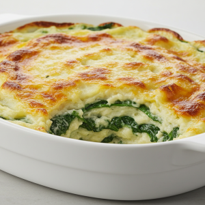 Gratin de purée de pommes de terre aux épinards