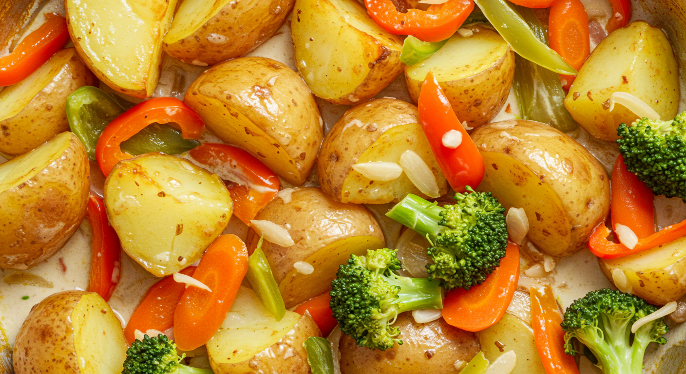 Pommes de terre rôties avec légumes au lait de coco